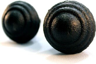 Pair Of 1.5 Inch Rough Cast Iron Ribbed Cabinet Knobs