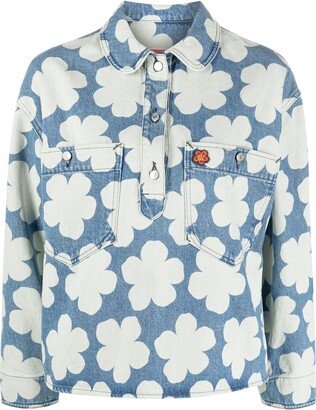 Hana Dots-print denim polo shirt