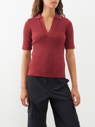 Zadie Open-collar Rib-knit Cotton-blend Polo Shirt