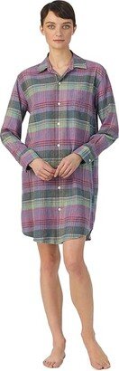 Long Sleeve Brushed Twill His Shirt Sleepshirt (Purple Plaid) Women's Pajama