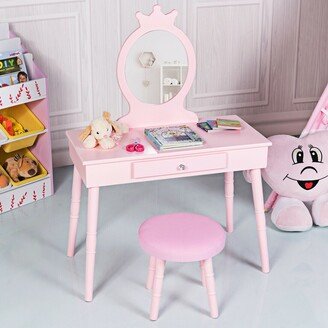 Kids Vanity Makeup Table & Chair Set Make Up Stool Play Set for