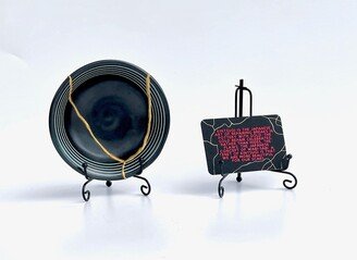 Kintsugi - Small Black Bowl- Dish- & Gold- Real Broken Then Repaired Wabi Sabi Funeral Gift