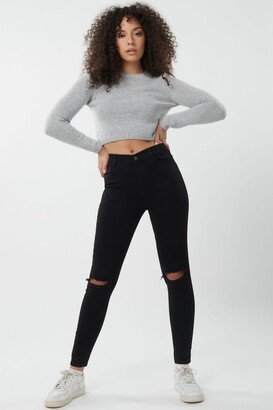 High Rise Jeggings - Destructed Black