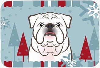 BB1716LCB Winter Holiday White English Bulldog Glass Cutting Board