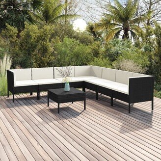 8 Piece Patio Lounge Set with Cushions Poly Rattan Black-AB