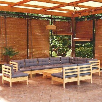 11 Piece Patio Lounge Set with Gray Cushions Solid Pinewood - 25 x 25 x 24.6