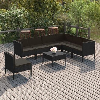 8 Piece Patio Lounge Set with Cushions Poly Rattan Black-AE