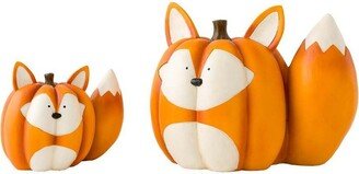 Mother And Baby Fox Pumpkin Statues, Set of 2