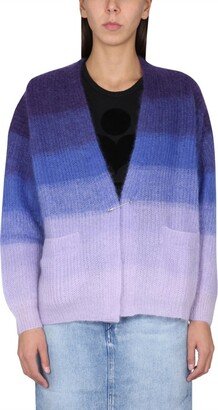 Horizontal-Striped V-Neck Knitted Cardigan