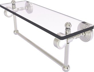 16 Inch Glass Shelf with Towel Bar and Grooved Accents