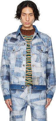 Blue Printed Denim Jacket