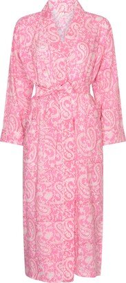 Nologo-Chic Hand Block Printed Kimono Robe - Pink Paisley