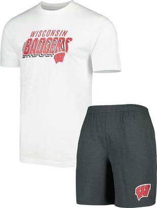 Men's Concepts Sport Charcoal, White Wisconsin Badgers Downfield T-shirt and Shorts Set - Charcoal, White