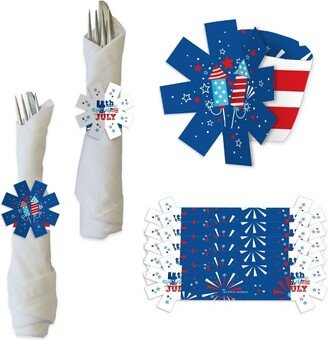 Big Dot of Happiness Firecracker 4th of July - Red, White and Royal Blue Party Paper Napkin Holder - Napkin Rings - Set of 24