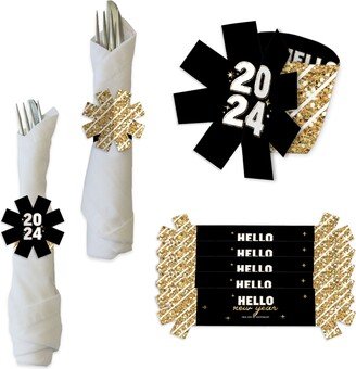 Hello New Year - 2024 Nye Party Paper Napkin Holder Rings Set Of 24