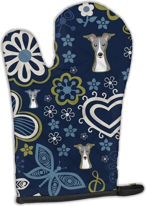 Blue Flowers Italian Greyhound Oven Mitt