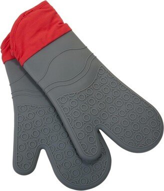Set of 2 Silicone and Cotton Oven Mitts Refurbished Red