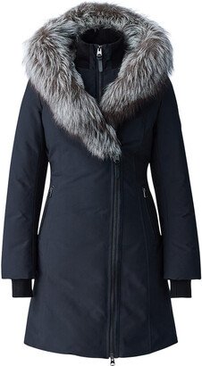 Trish Powder Touch Down Coat With Silver Fox Fur Signature Collar