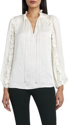 Women's Relaxed Long Sleeve Blouse with Ruffles and Tie