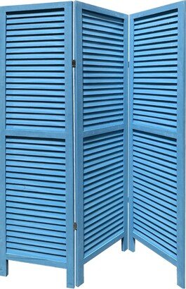 Blue Finish Wood Shutter 3 Panel Room Divider Screen