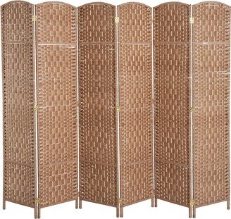 HomCom 6' Tall Wicker Weave Six Panel Room Divider Privacy Screen - Natural Blonde Wood