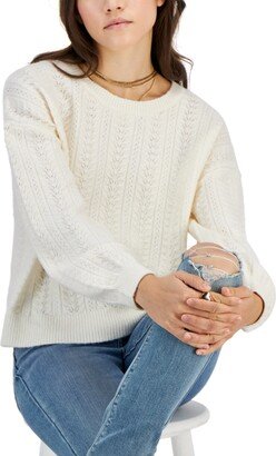 Juniors' Crewneck Pointelle-Knit Sweater