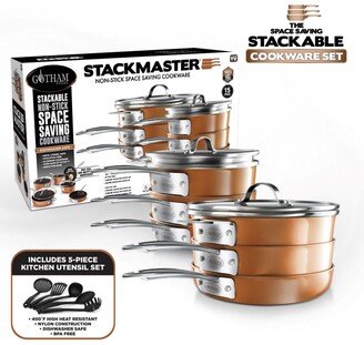 StackMaster 15-Piece Ultra-Nonstick Cast Textured Ceramic Coating Cookware Set - Copper/black