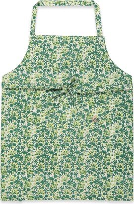 Kate Austin Designs Organic Cotton Adjustable Neck Strap Apron With Front Pocket And Waist Tie Closures In Green Floral Melody Block Print