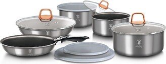Berlinger Haus Cookware Set with Durable and Easy-To-Clean Pots and Pans, Heat Resistant Silicone Kitchen, Lead and PFOA Free (Metallic) 12-Pcs
