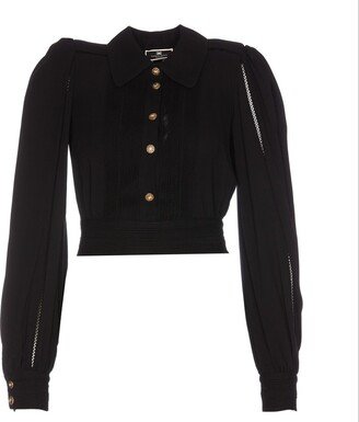 Puff-Sleeved Cropped Blouse