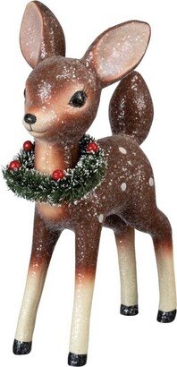 Christmas Standing Deer - One Figurine 9.25 Inches - Sisal Wreath Berries Glitter - 104306 - Polyresin - Brown