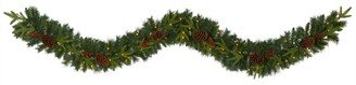 Mixed Pine Artificial Christmas Garland with 50 Clear Led Lights, Berries and Pinecones