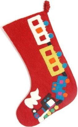 Hand Felted Wool Kids Christmas Stocking - Train On Red
