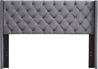 Velvet Button Tufted-Upholstered Bed with Wings Design Gray, Queen, platform bed