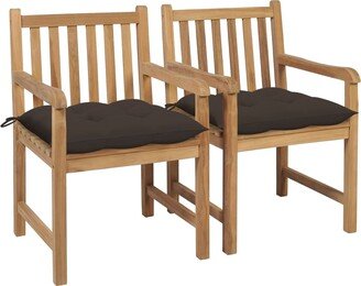 Patio Chairs 2 pcs with Taupe Cushions Solid Teak Wood - 22.8 x 23.6 x 35.4