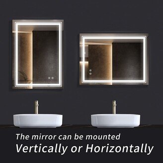 Magic Home 32*24 LED Lighted Bathroom Wall Mounted Mirror with High Lumen/Anti-Fog Separately Control/Dimmer Function - White