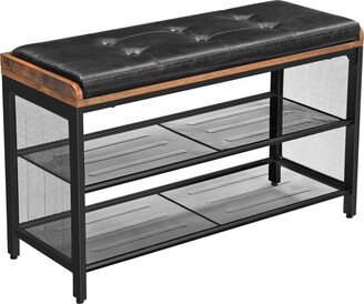 VASAGLE Padded Storage Bench with Mesh Shelf