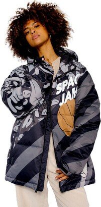 Women's Space Jam Puffer Oversized Jacket - Black - X-Large