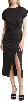 Ruched Satin Midi Dress