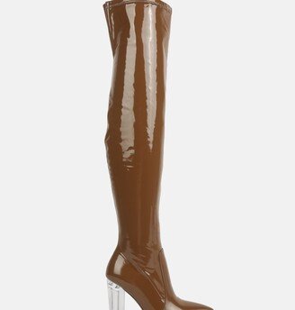 Noire Thigh High Long Boots In Patent Pu