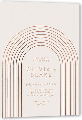 Wedding Invitations: Arch Skyward Wedding Invitation, Grey, Rose Gold Foil, 5X7, Matte, Signature Smooth Cardstock, Square