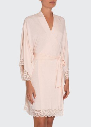 Marianna Mademoiselle Lace-Trim Kimono Robe