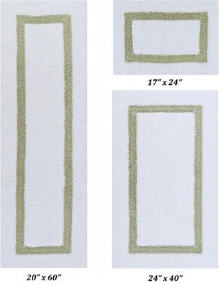 Hotel Reversible Bath Rug, 100% Cotton, 3 Piece Set (17 x 24 | 24 x 40 | 20 x 60), White/Sage