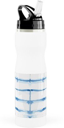 Photo Water Bottles: Shibori - Blue Stainless Steel Water Bottle With Straw, 25Oz, With Straw, Blue