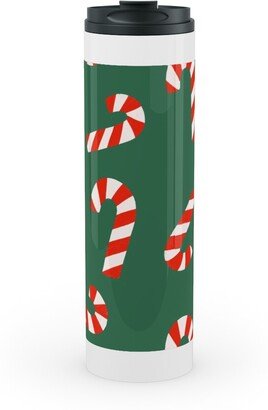 Travel Mugs: Candy Cane Pattern Stainless Mug, White, 20Oz, Green