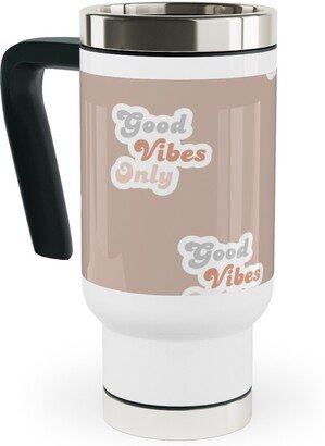 Travel Mugs: Seventies Retro Good Vibes Only Travel Mug With Handle, 17Oz, Pink