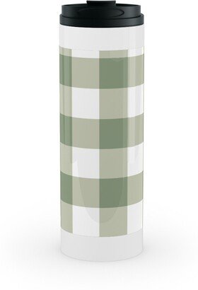 Travel Mugs: Plaid - Green Stainless Mug, White, 16Oz, Green