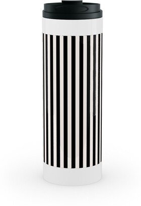 Travel Mugs: Basic Stripe - Black And Cream Stainless Mug, White, 16Oz, Black