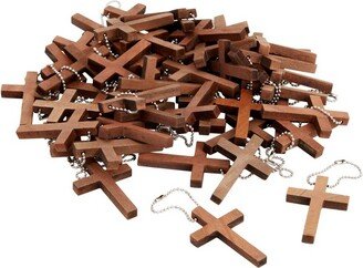 Bright Creations 50 Pack Mini Wooden Cross Keychains for Christian Party Favors, Crafts, Charms for Jewelry Making, 1.2 x 1.75 In