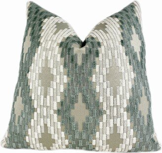 Sage Cream Ogee Velvet Throw Pillow Cover | Cream Decorative Lumbar Couch Pillow